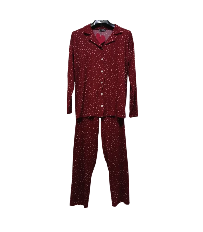 elitol eliz ic giyim kirmizi puantiyeli bambo kumas likrali kadin yetiskin pijama takimi softlina