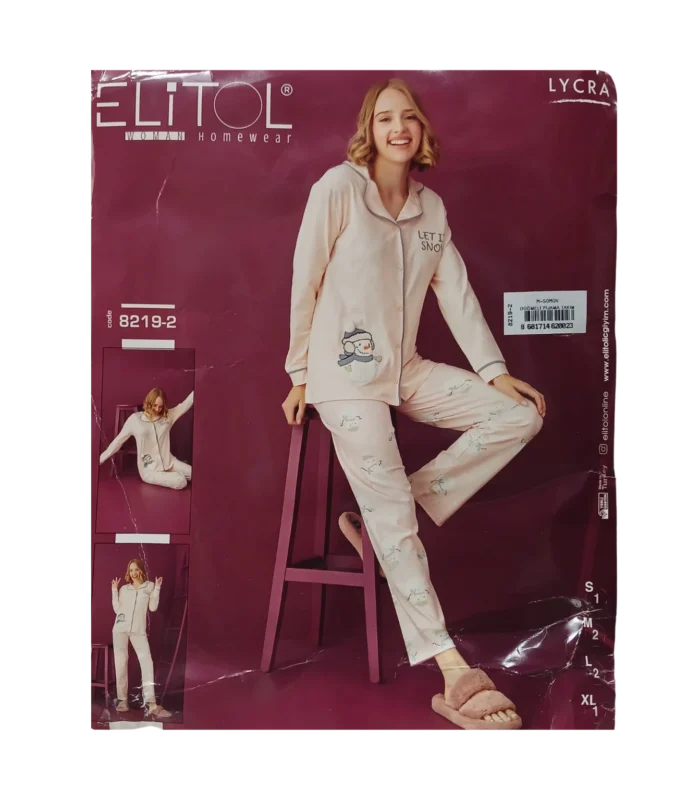 elitol eliz kadin yetiskin pijama takimi ic giyim camasir corap bambo kumas modal kardan adam pembe softlina 2
